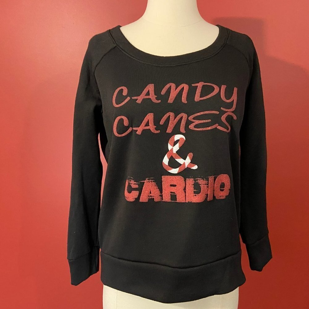 OMT ACTIVE Women's Black "Candy Canes & Cardio" Holiday Sweater - Size Small NWT